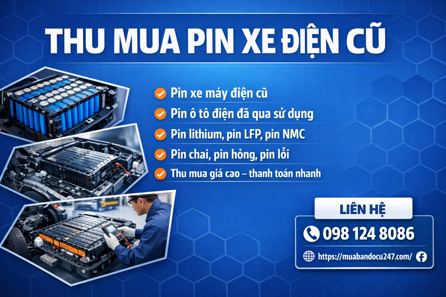 Thu mua pin xe điện cũ giá cao, pin lithium xe máy điện và ô tô điện, liên hệ nhanh